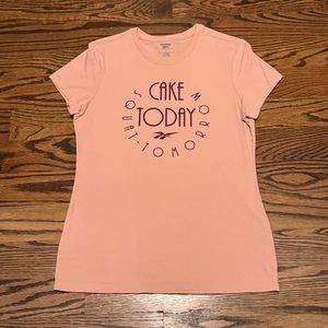 NWOT Reebok Women’s Peach Cotton Tshirt “Cake Today Squats Tomorrow”